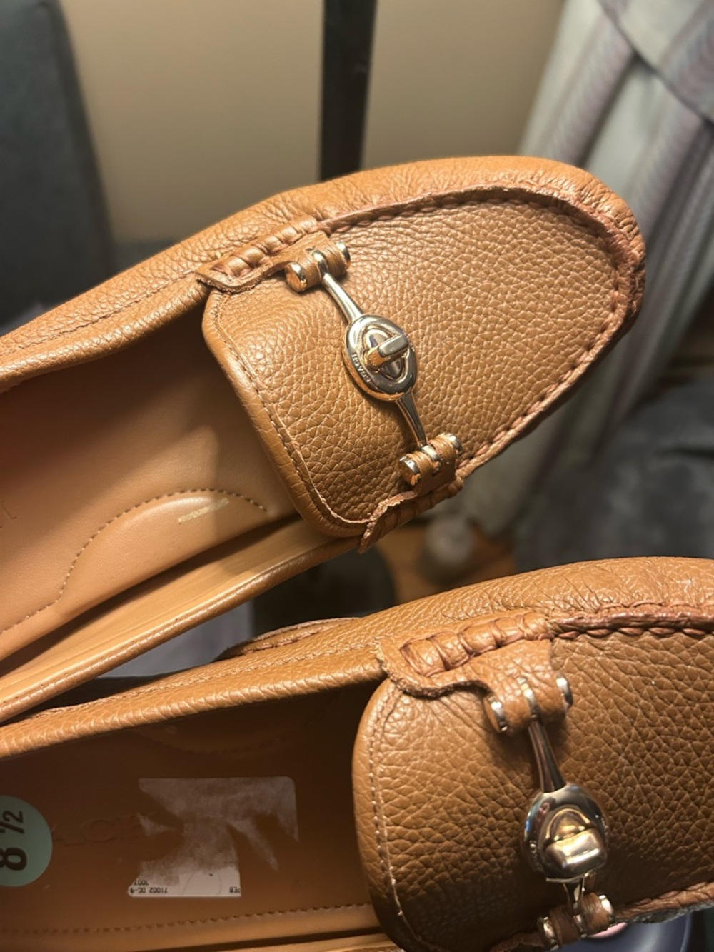 Coach Tan Pebbled Leather Horsebit Loafers - Camel Brown